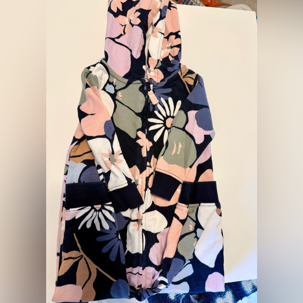 Carter's Floral Hooded Baby One-Piece in Navy, Pink, Green
